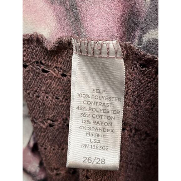 Avenue Sweater Woman’s 26/28 Mauve Floral Mixed Media Pullover Scoop Neck - Picture 5 of 7
